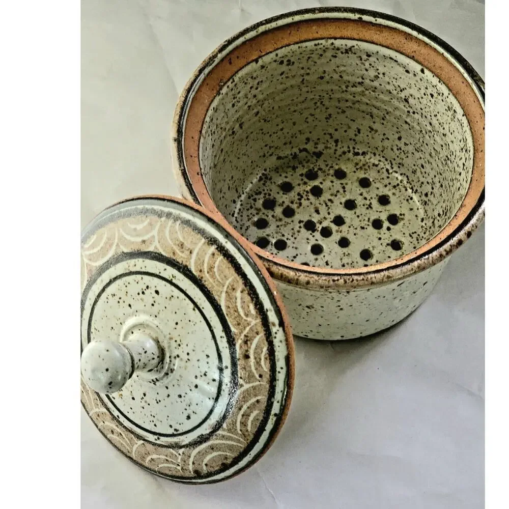 Vintage Studio Pottery Berry Bowl Colander Signed Handmade